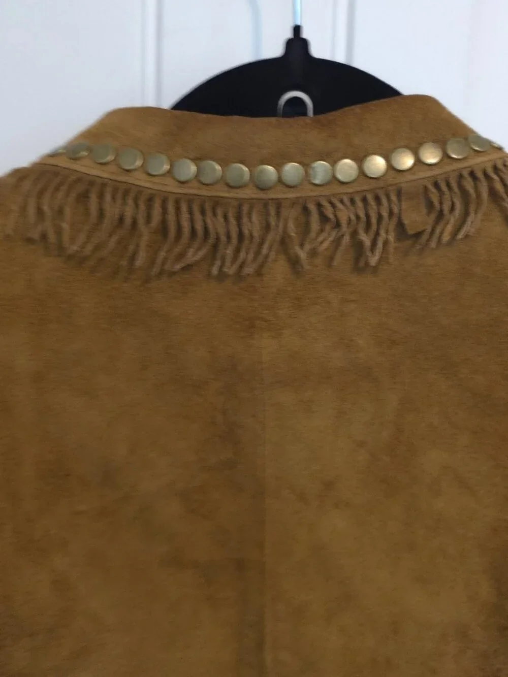 Double D Ranch Tan Brown Fringe & Studded Suede Leather Jacket - Woman's Size L - Picture 6 of 12